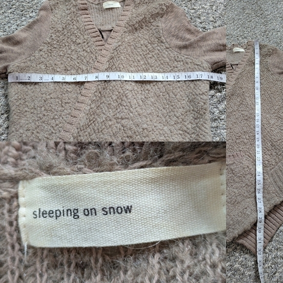 Anthro Sleeping On Snow tan cream cotton wool blend open cardigan sweater S - Picture 8 of 11